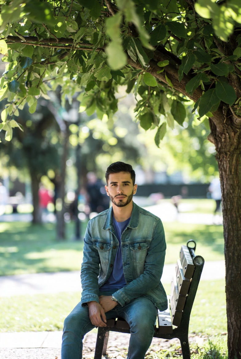 Homme à Villeneuve-sur-Lot assis sur un banc dans un parc qui hésite entre l'observation et la prise d'initiative